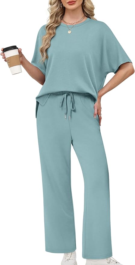 XIEERDUO Women's Side Slit Lounge Sets 2 Piece Travel Outfits Airport Tracksuit Oversized Wide Leg Loungewear S-3XL