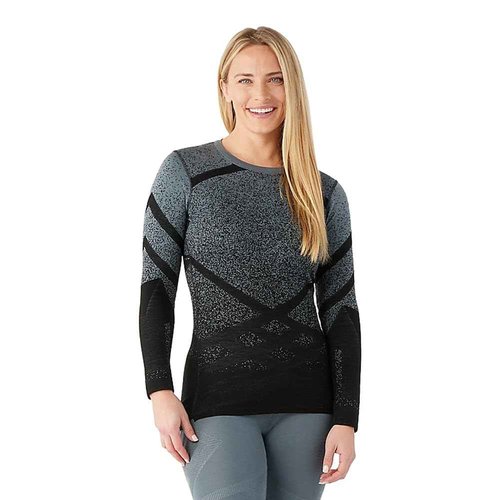 Smartwool Women's Intraknit Thermal Merino Base Layer Pattern Crew Black-Pewter Blue S