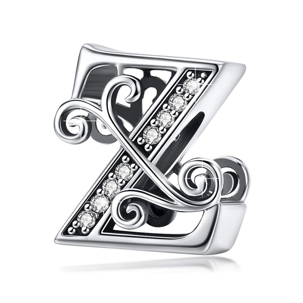 BISAER 925 Sterling Silver Initial Letter Z Charms for Bracelets Alphabet Beads Charm Jewelry Gifts