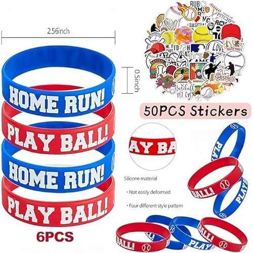 86PCS Baseball Party Favors Set Baseball Gifts Goodie Bags Including Silicone Baseball Bracelets Mini Baseball, Stickers,Pencil Caps Baseball Party Straw Suitable for Baseball Birthday Partys