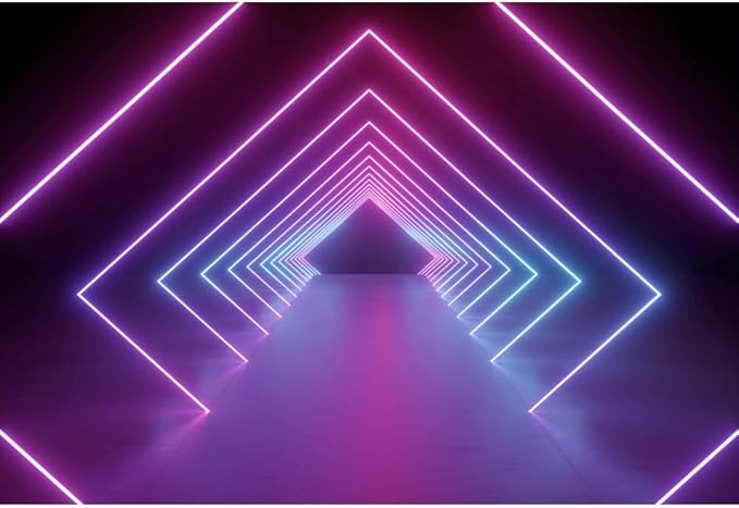 Yeele 5x3ft Neon Light Corridor Backdrop for Photography Futuristic Abstract Tunnel Let's Glow Party Background for Birthd...