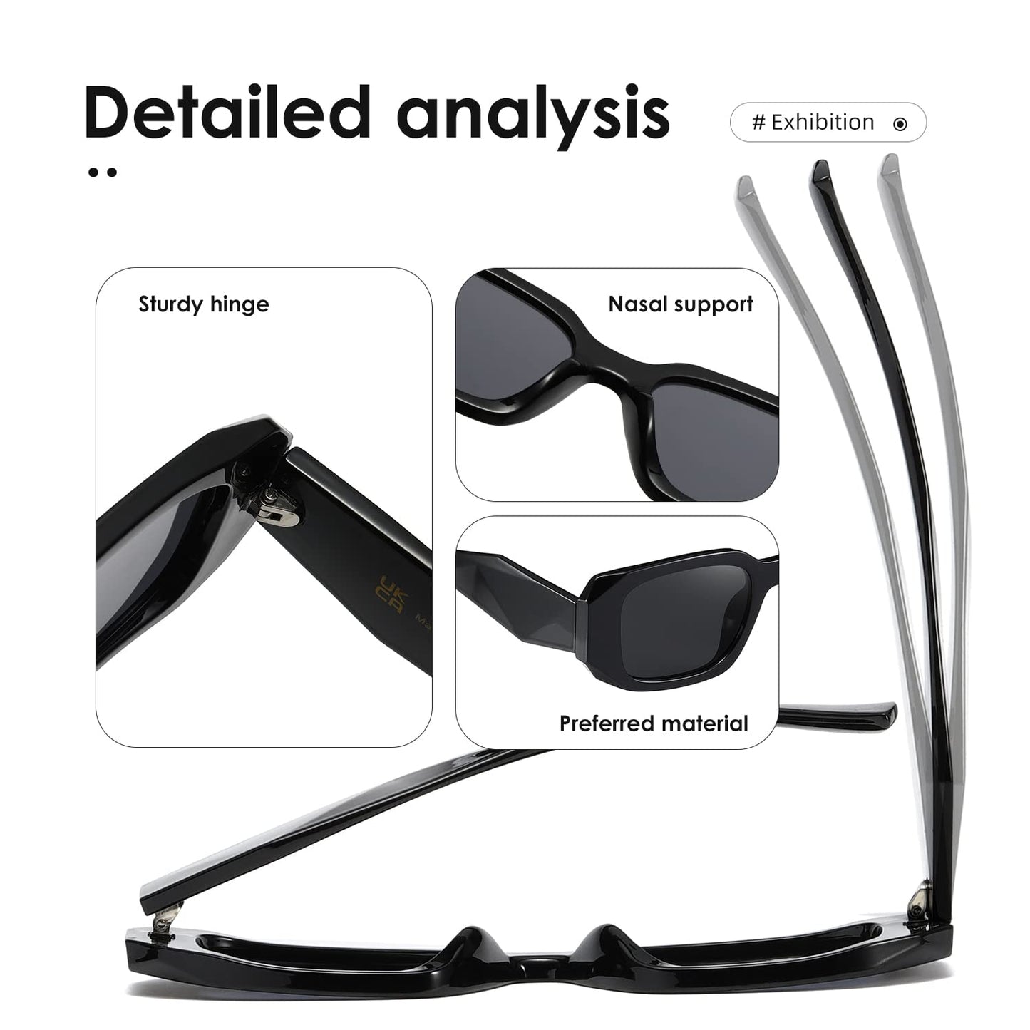 kimorn Rectangle Sunglasses for Women Men Trendy Retro Trendy Sun Glasses 90’s Vintage Square Frame K1307 (Black)