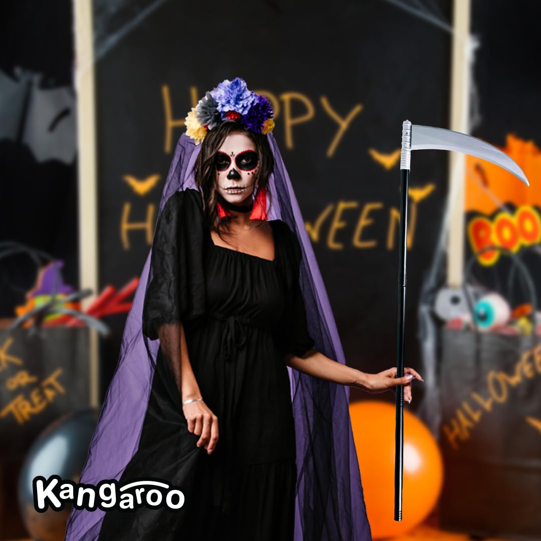 Kangaroo Grim Reaper Scythe Weapon – Prop for Halloween Parties – 40-inch Long Sickle for Kids and Adults – Halloween Weapons Grim Reaper Costume Scythe Prop – Plastic Scythe Toy