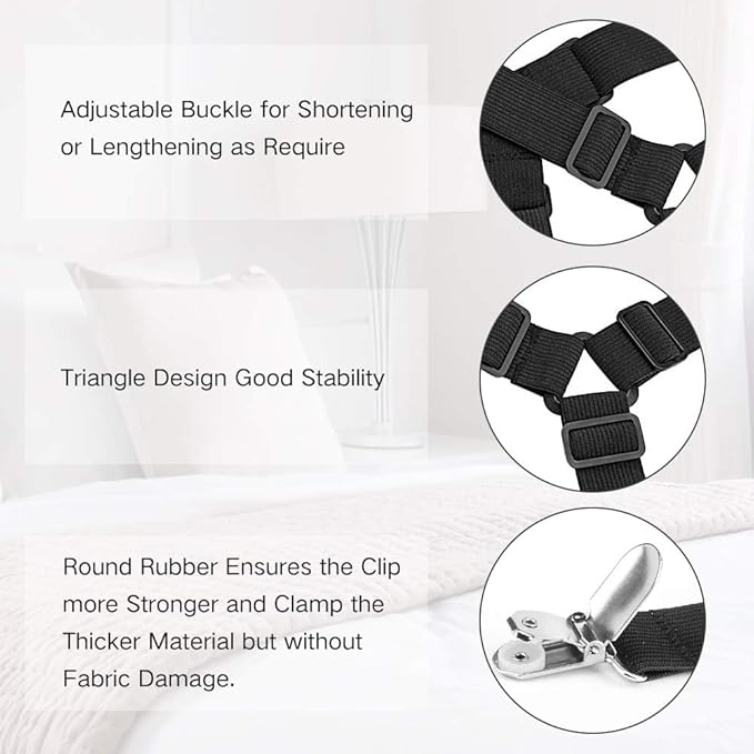 Foloda Bed Sheet Holders, 4 pcs Adjustable Fitted Sheet Straps Holders for Bed Corner, Sheet Fasteners Clips Suspenders lockers Gripper Scrunchie, Keep Sheet Firm Tight