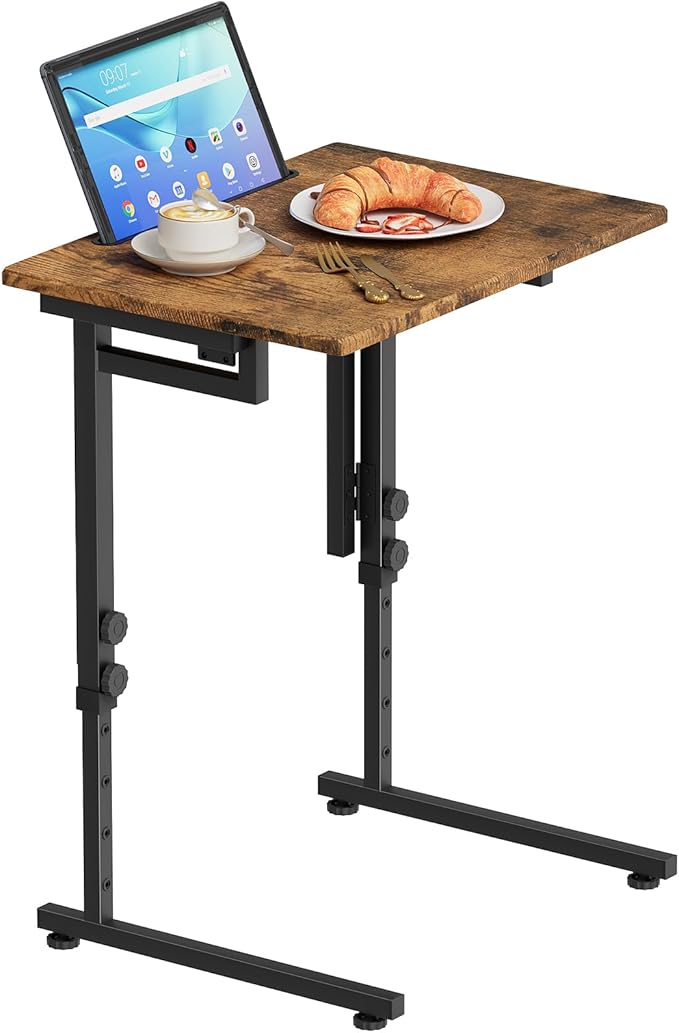 Katrawu Folding TV Tray Dinner Table for Living Room,Adjustable Height Tv Tray,Portable Dinner Snack Trays Table,Small Foldable C-Shaped End Table for Eating with No Assembly Required (Brown)