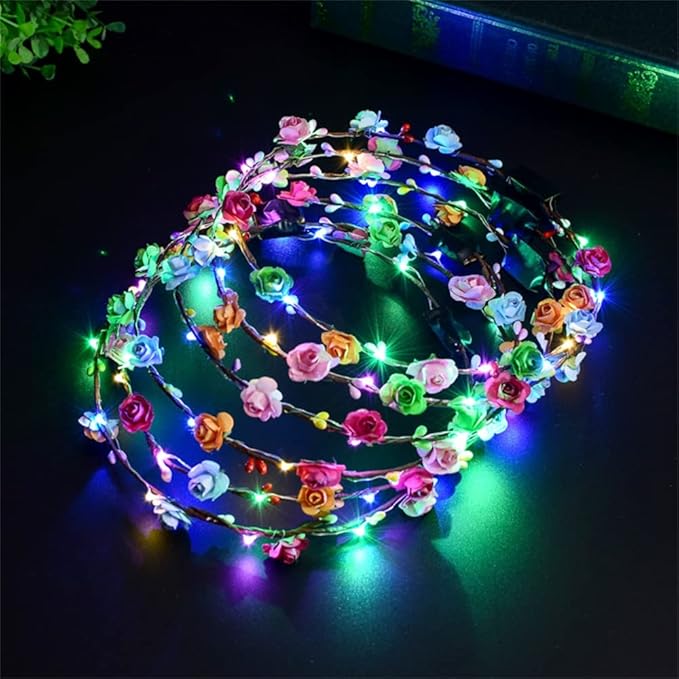 REQO Led Flower Crown 12pcs,Light Up Flower Crown Headband For Girls,Women,Kid, For Halloween Cosplay Christmas Birthday W...
