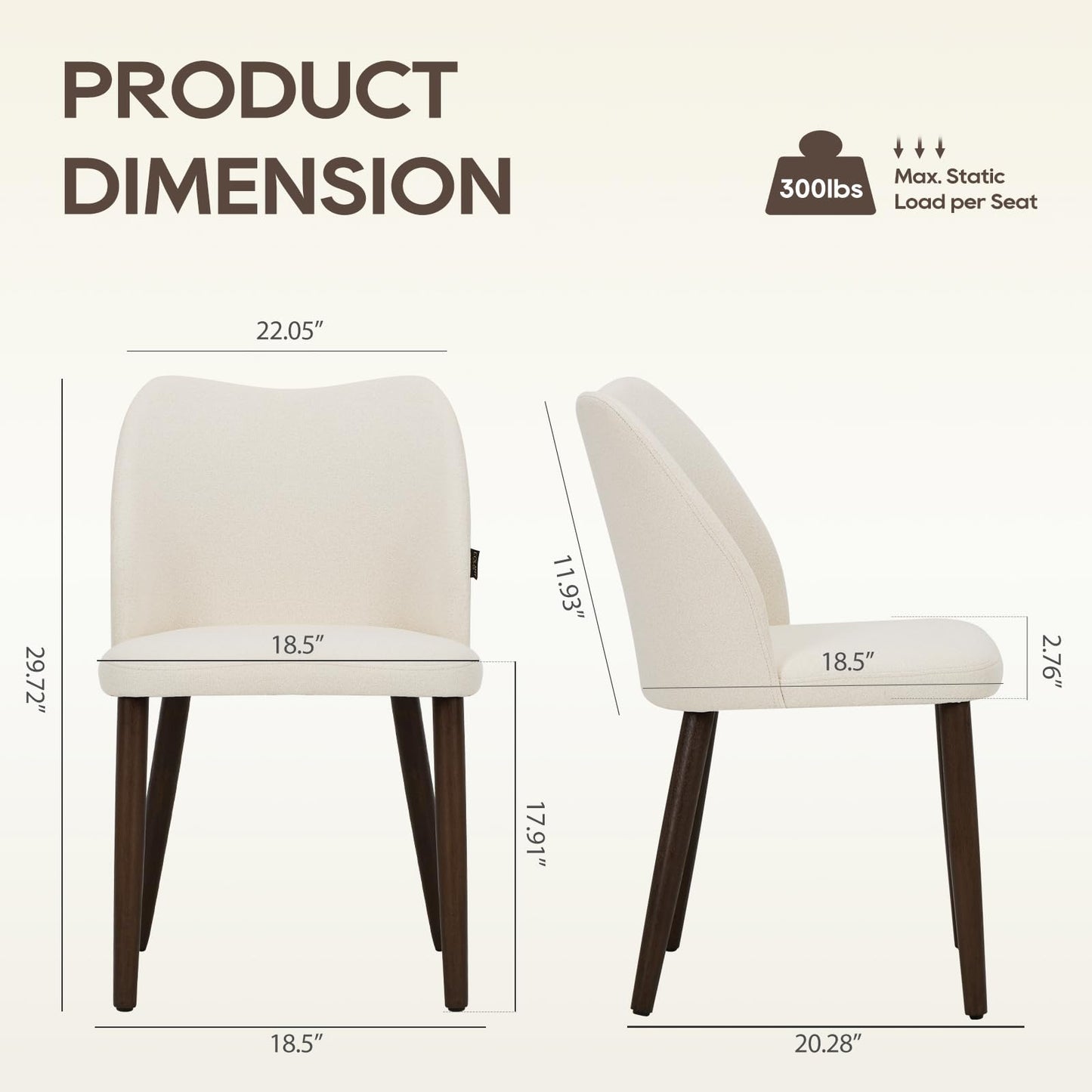 Wooden Dining Chairs Set of 2, Upholstered Kitchen Dining Room Chair, Modern Fabric Farmhouse Dinner Chair for Restaurant & Cafe, Beige
