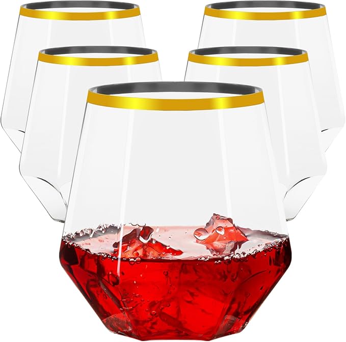 Lueumxc 40 Pack Diamond Plastic Wine Glasses,Unbreakable Stemless Whiskey Cocktail Wine Champagne Glasses,12 Ounce Durable...