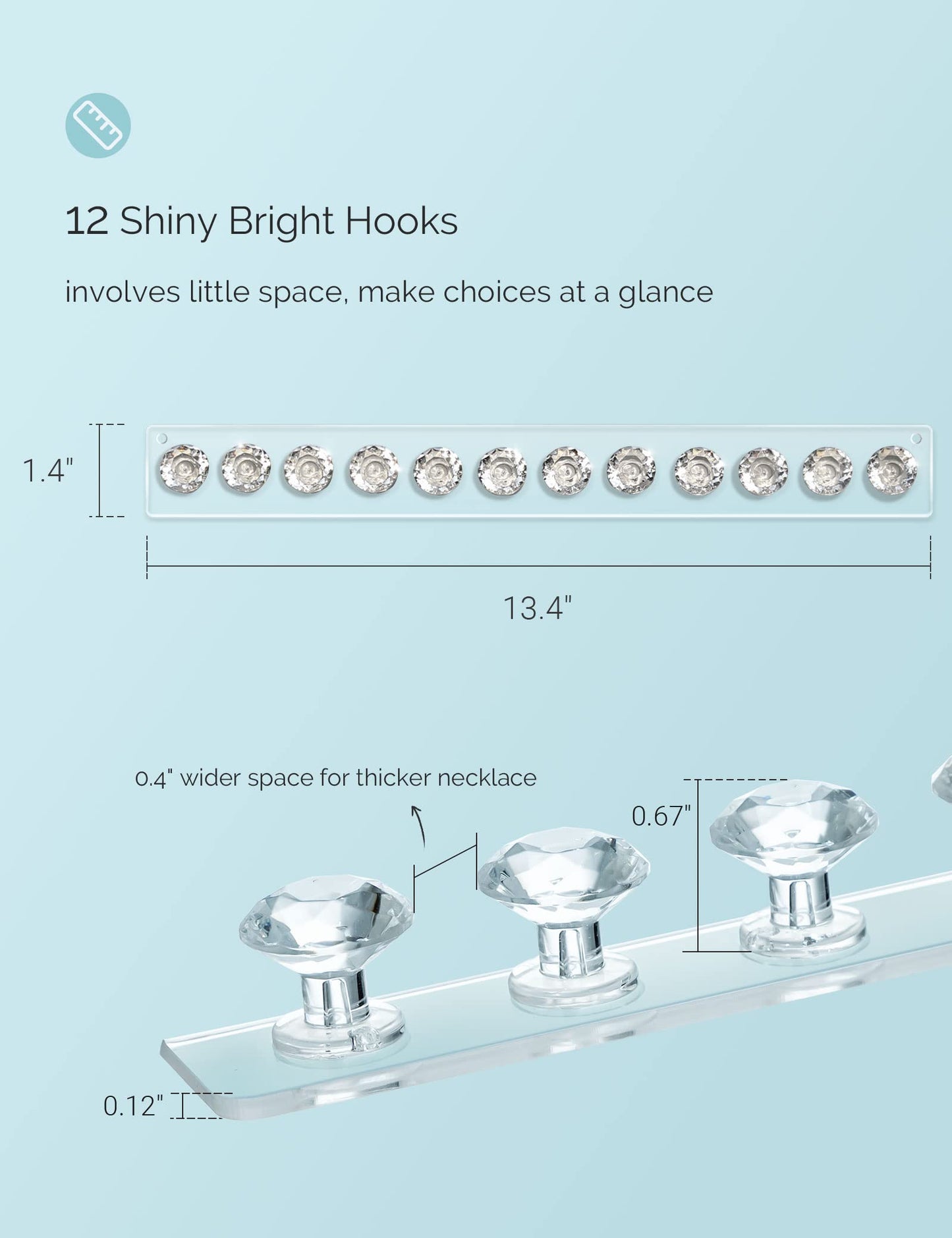 Mymazn 4 Pack Acrylic Necklaces Holder Hanging Jewelry Organizer Wall Mounted Necklace Hangers with 12 Hooks, Clear Jewelry Hang