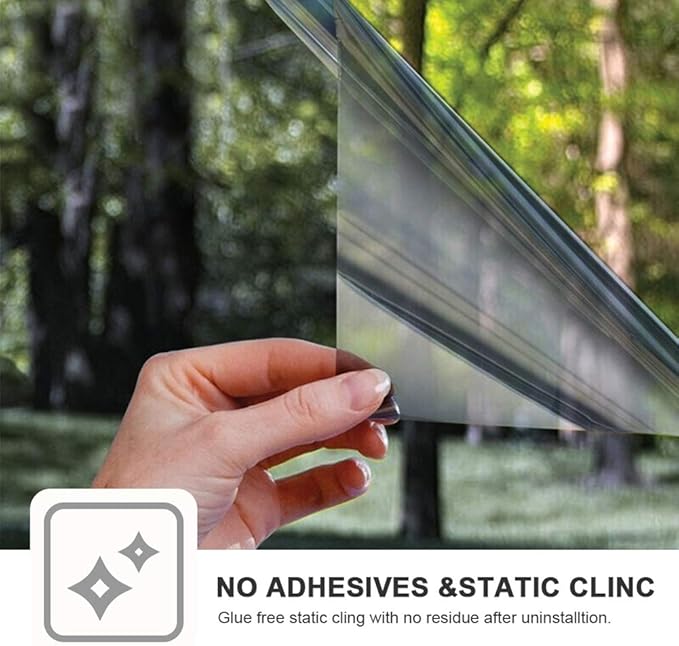 Filmgoo Window Privacy Film One Way Daytime Mirror Tint Treatments UV Heat Control Vinyl Stickers Sun Block Glass Paper Door Covering Reflective 35.4 Inch x 6.5 Feet Black Silver