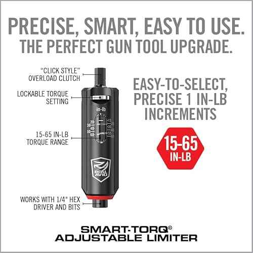 Smart-Torq Adjustable 15?65 in-Lb Torque Limiter ? Modifiable in 1 in-Lb Increments, Click-Style Overload Clutch, Works with 1/4" Hex Drivers and Bits, Lockable Torque Setting for Repeatable Accuracy