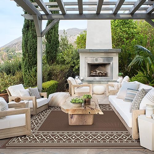 GENIMO Outdoor Rug Waterproof for Patio Decor, 5'x8' Reversible Plastic Straw Rug Carpet, Camping Mat for Outdoor, RV, Bac...