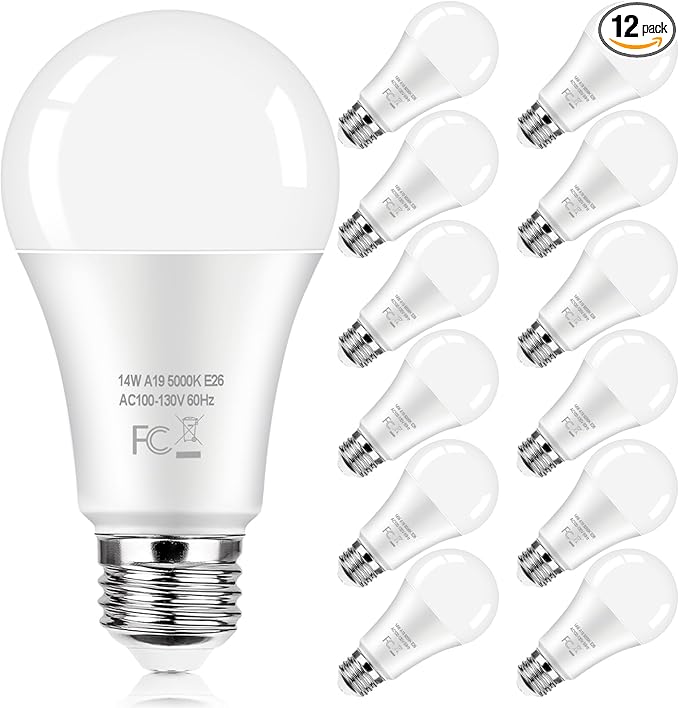 LED Light Bulbs 100 Watt Equivalent 1600 Lumens, A19 14W Super Bright Daylight White 5000K LED Bulbs, Standard E26 Medium ...
