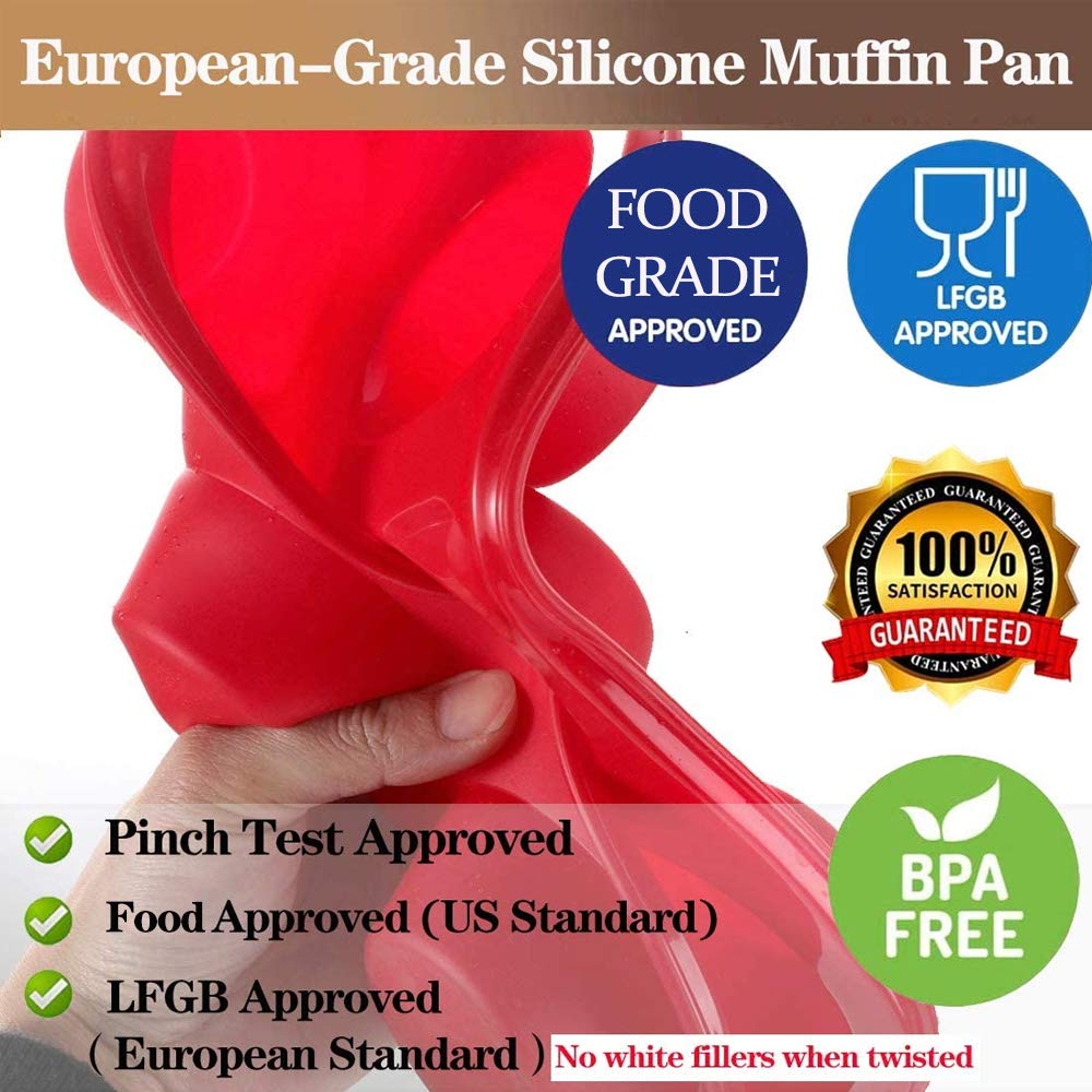 Aokinle Silicone Muffin Pan, European LFGB Silicone Cupcake Baking Pan, 6 Cup Muffin, Non-Stick Muffin Tray, Egg Muffin Pan, Food Grade Muffin Molds, BPA Free Muffin Tins Red