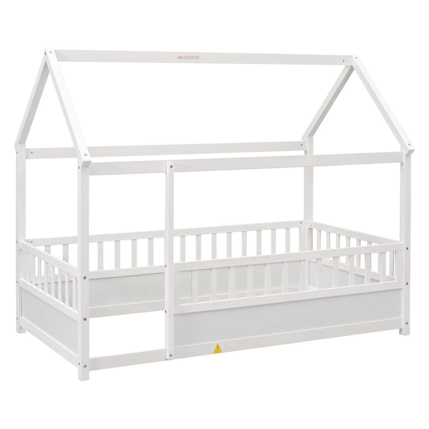 Kids Montessori Bed Twin Size, Twin Floor Bed with High Fence, House Beds for Kids, Girls, Boys, Wood Montessori Floor Beds Without Slats(White Twin)