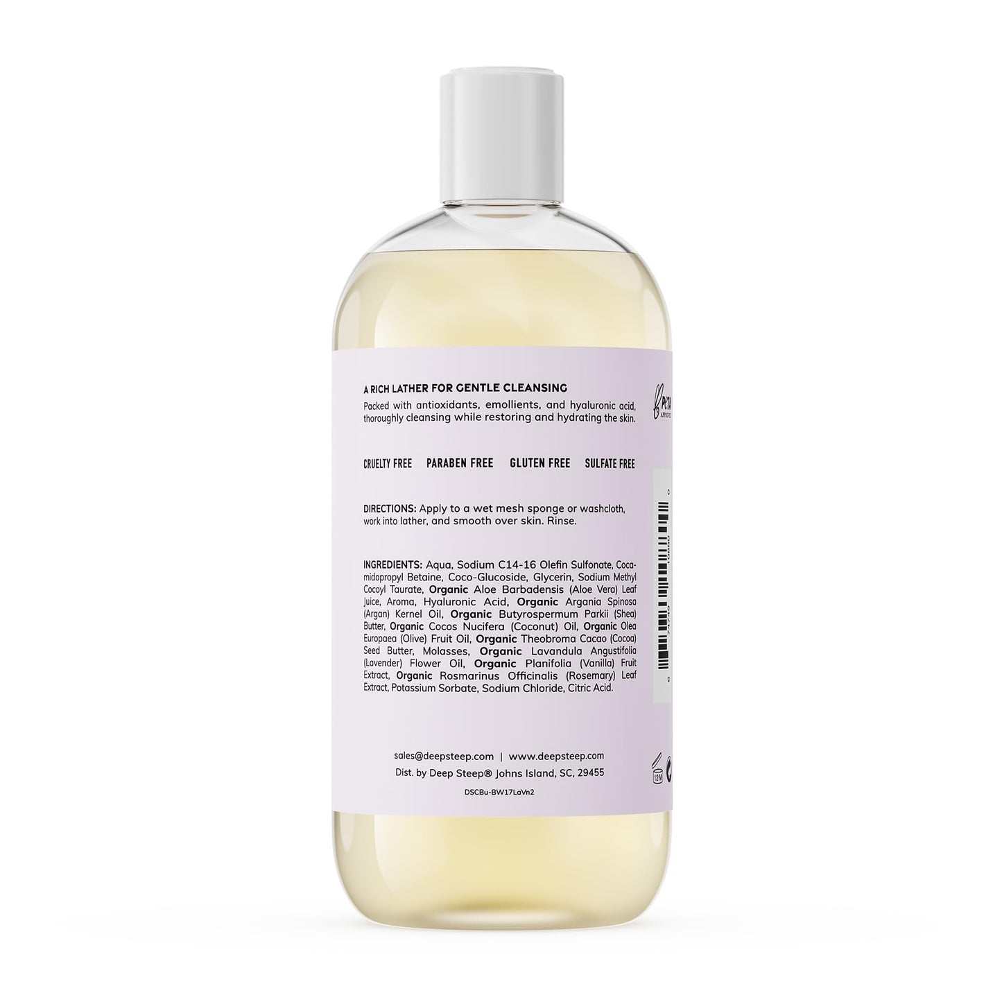 Deep Steep Body Wash, Lavender Vanilla, 17 oz - Hydrating Shower Gel with Hyaluronic Acid, Shea Butter, Aloe Vera & Argan Oil -