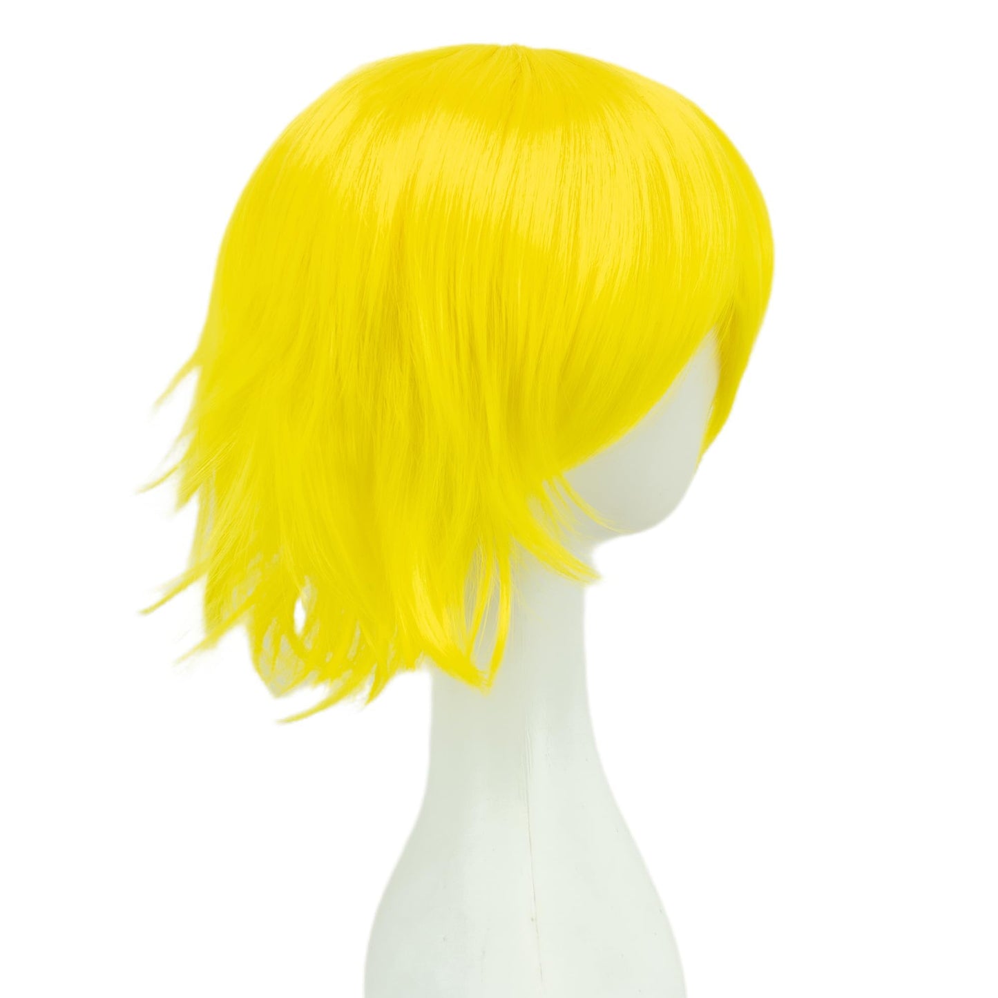 12 Inches Unisex Short Cosplay Hair Party BOB Wig with Bangs Halloween Costume Wigs (Bright Yellow)