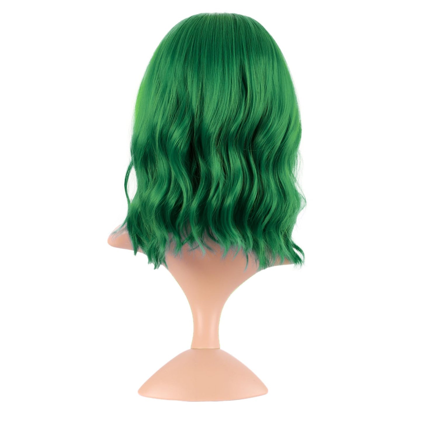 MapofBeauty 14 Inch/35 cm Short Wavy Curly Women Fresh Bright Synthetic Ordinary Flat Bangs Bob Wig (Grass Green)