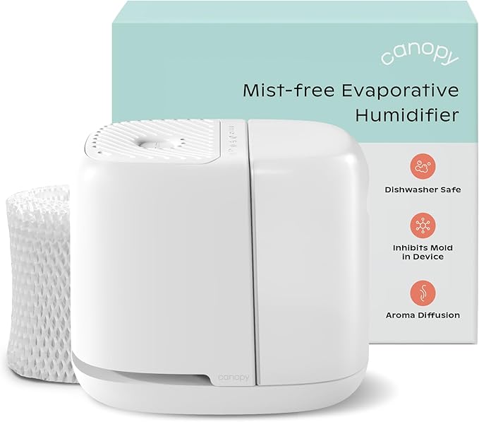 Canopy Bedside Humidifier 2.0, White, 36 HR Run Time, 2.5L Capacity - Reading Light & White Noise - Alleviate Symptoms of ...