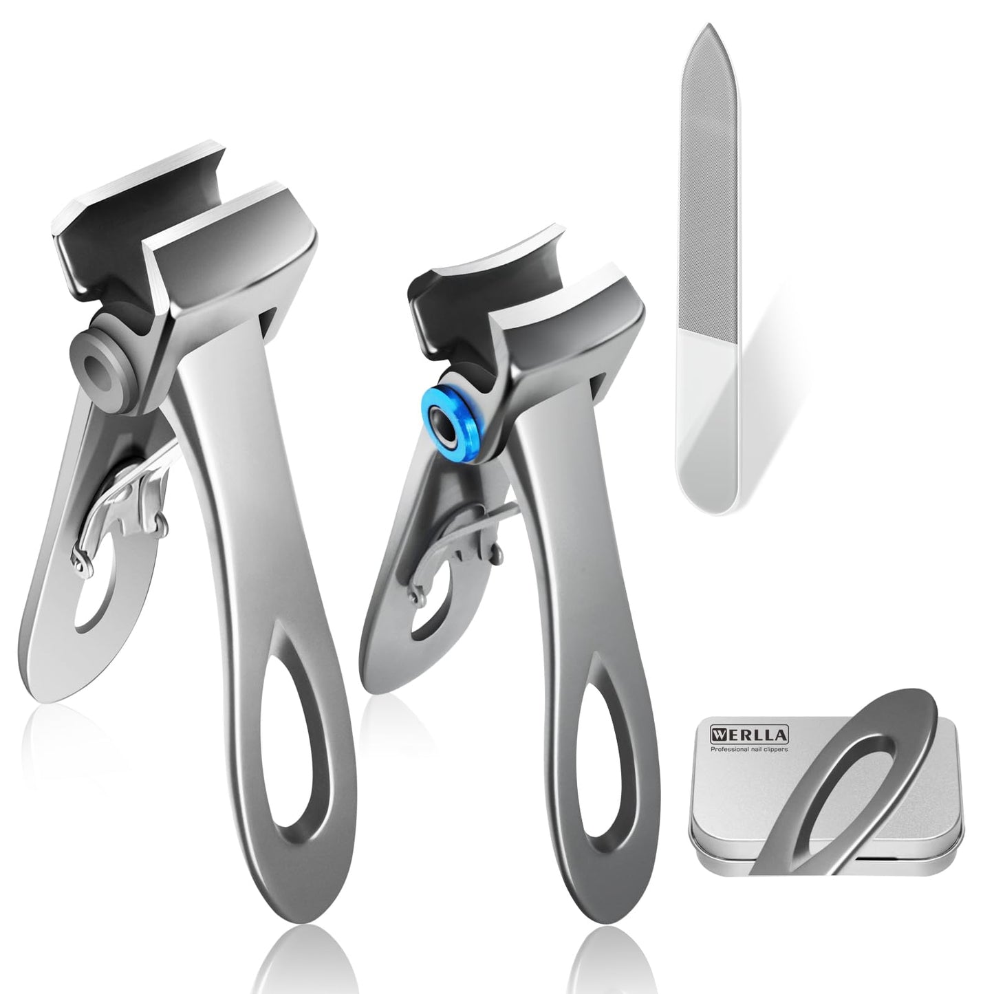 Werlla Heavy Duty Nail Clippers for Thick Toenails, Extra Large Toenail Clippers for Thick Nails, Curved & Straight Nail Cutter and Straight Nail Clipper Set, Silver