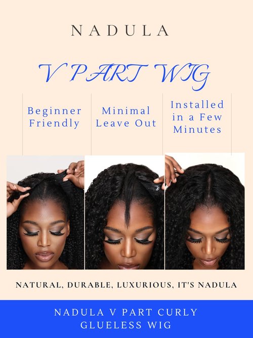 Nadula EasiContour V Part Curly Wigs Human Hair No Leave Out Ombre Black to Chestnut Brown Clip in V-part Wig,12A Glueless Highlight Upgrade U Part Human Hair Wig Ready to Go 180% Density 14inch