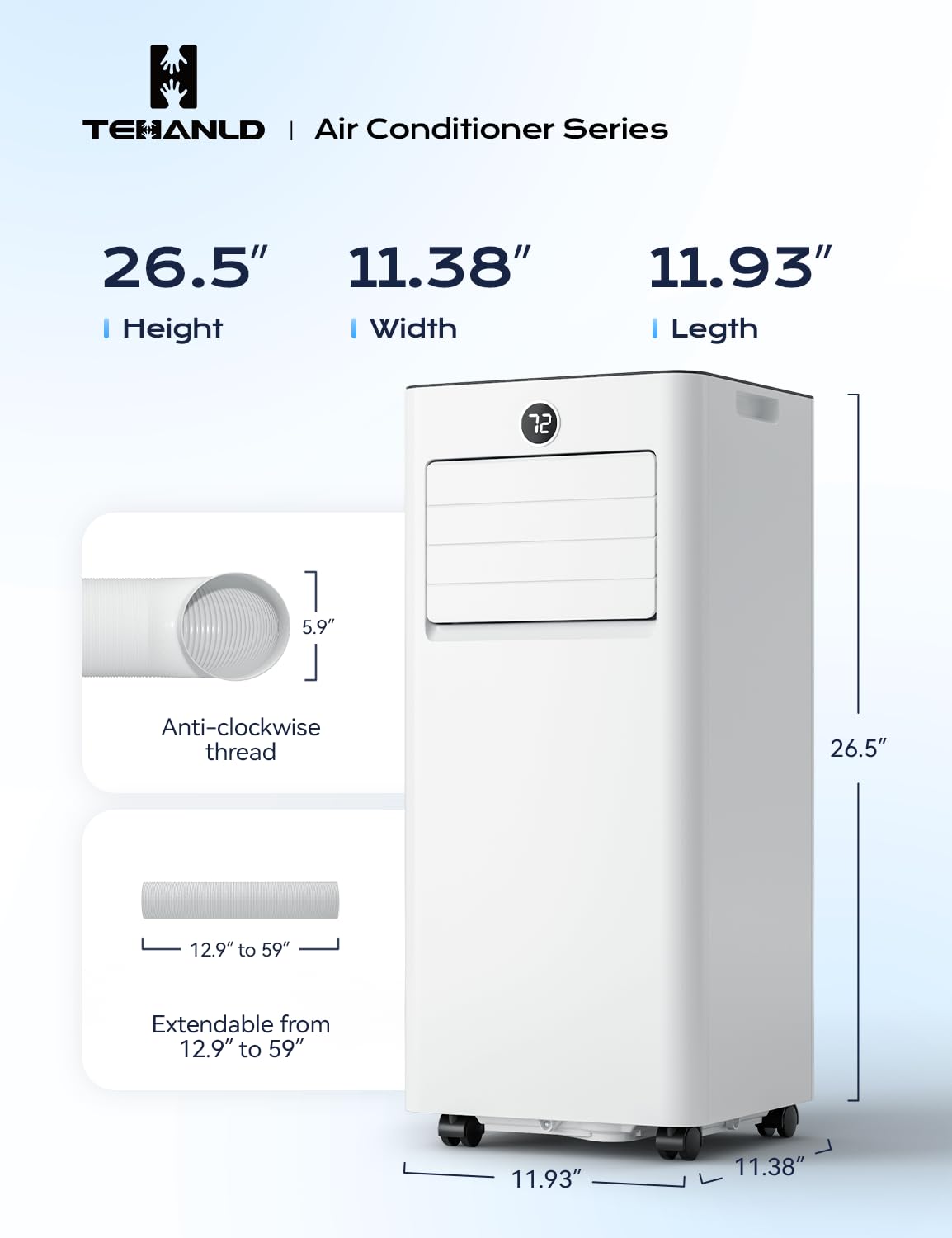 Tehanld 10,000 BTU Portable Air Conditioner, 4-in-1 AC Unit with Sleep, Cool, Dehumidifier & Fan, Cools up to 450 sq.ft, Remote Control, 24H Timer & Window Mount Kit, Bedroom