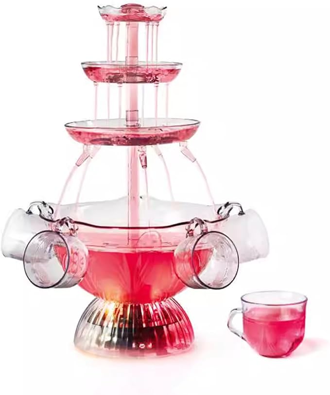 Party Beverage Fountain, 3-Tier Party Beverage/Champagne Fountain Equipment with LED Lighted Base and 5 Cups, 2L Large Cap...
