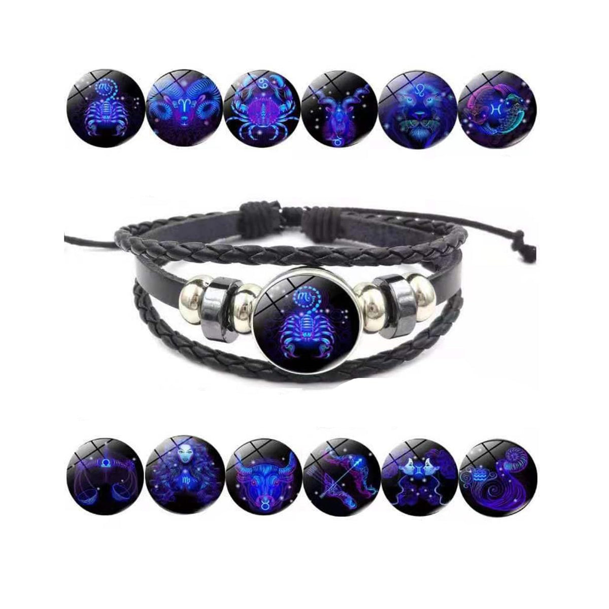NORLSO Vintage Zodiac Constellation Bracelets Zodiac Guardian Bracelet Black Leather Bracelet Adjustable Handmade Woven Bracelet