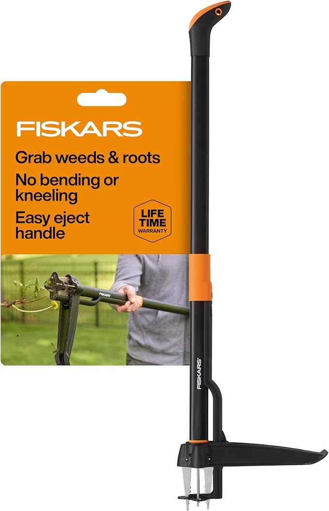 Fiskars 4-Claw Stand Up Weed Puller Tool, Gardening Hand Weeding Tool with 39" Long Ergonomic Handle with Easy-Eject Mecha...
