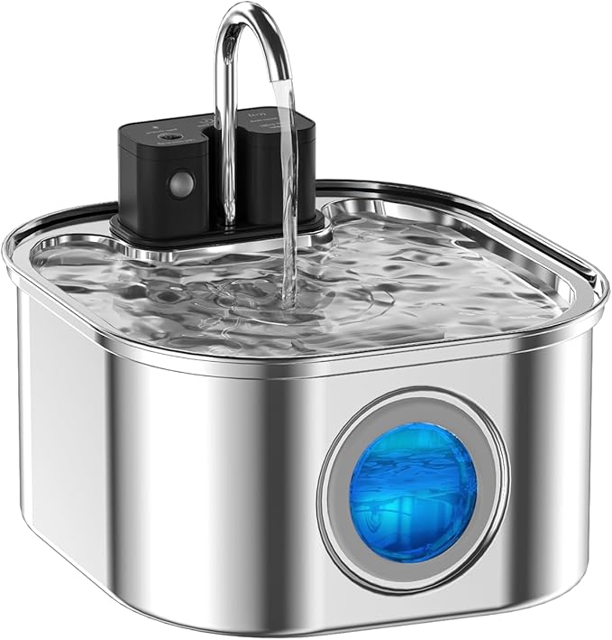 NautyPaws Cat Water Fountain Wireless，Stainless Steel-Rechargeable- Battery Operated Cat Water Fountain, 108oz/ 3.2l Autom...