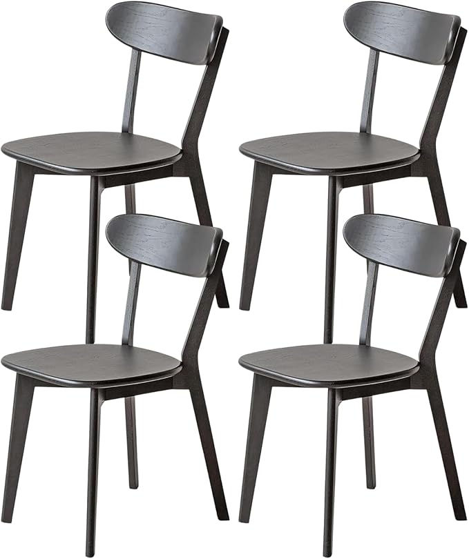 Bamskov 100% Solid Oak Wood Dining Room Chairs - Practical Kitchen Chairs - Wood Chair for Dining Room, Kitchen (4, Black)