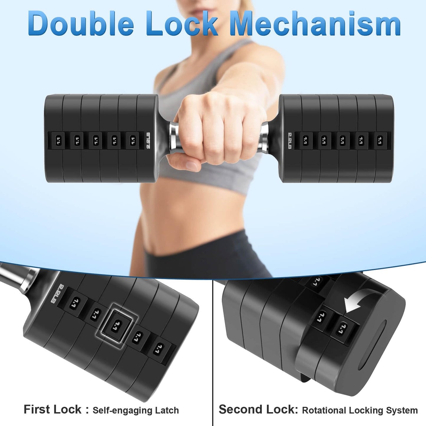 Hezeyferg 30.8LB Adjustable Dumbbell Set, Each Adjustable Weight Dumbbell with 6 Levels 4.4/6.6/8.8/11/13.2/15.4lb, Hand Weights Set for Men/Women Home Gym Exercise Workout (Black)