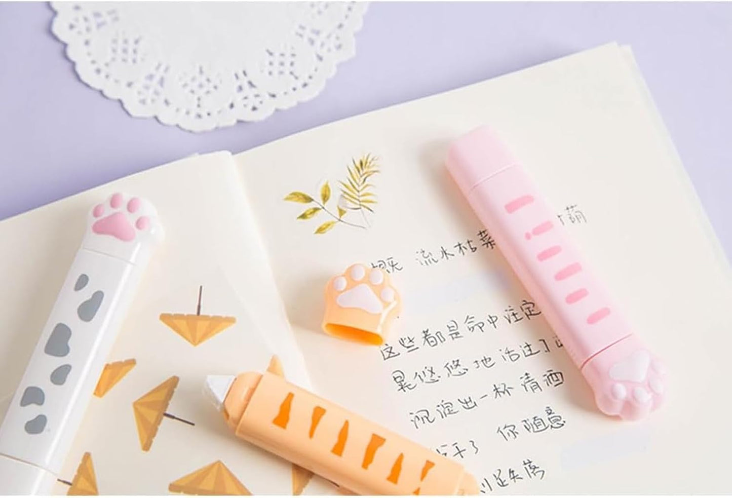 BetterJonny 3 Pcs Cute 2 In 1 Correction Tape and Glue Set, Double Sided Tape Roller, Kawaii Aesthetic Cat Office Supplies School Home Stationery