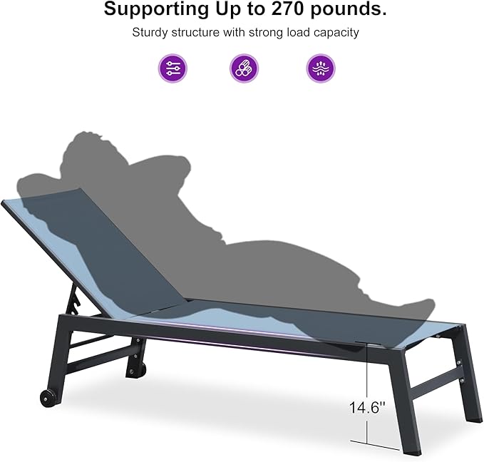 PURPLE LEAF Patio Chaise Lounge Set for 2 Outdoor Chaise Lounge Chair with Aluminum Frame and Wheels Pool Lounge Chairs for Deck Yard Poolside Table Included, Teal