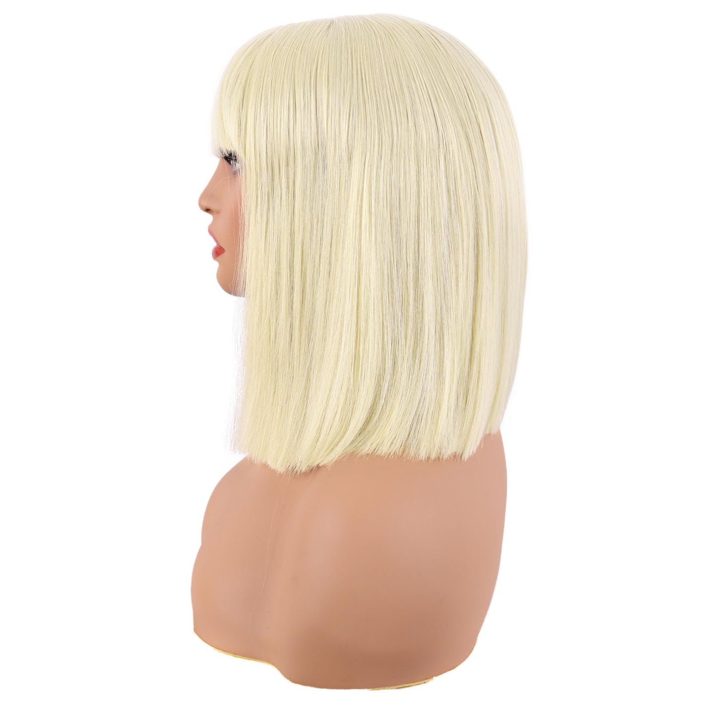 MapofBeauty 12 Inch/30 cm Straight Bob Flat Bangs Short Colorful Synthetic Hair Cosplay Party Wig (Light Blonde)