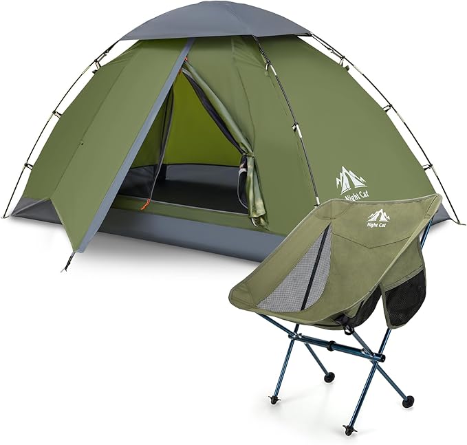 Night Cat Upgraded Backpacking Tents with Ultralight Backpacking Chair Easy Clip Setup Camping Tent Adults Scouts Heavy Ra...
