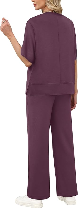 XIEERDUO Women's Side Slit Lounge Sets 2 Piece Travel Outfits Airport Tracksuit Oversized Wide Leg Loungewear S-3XL