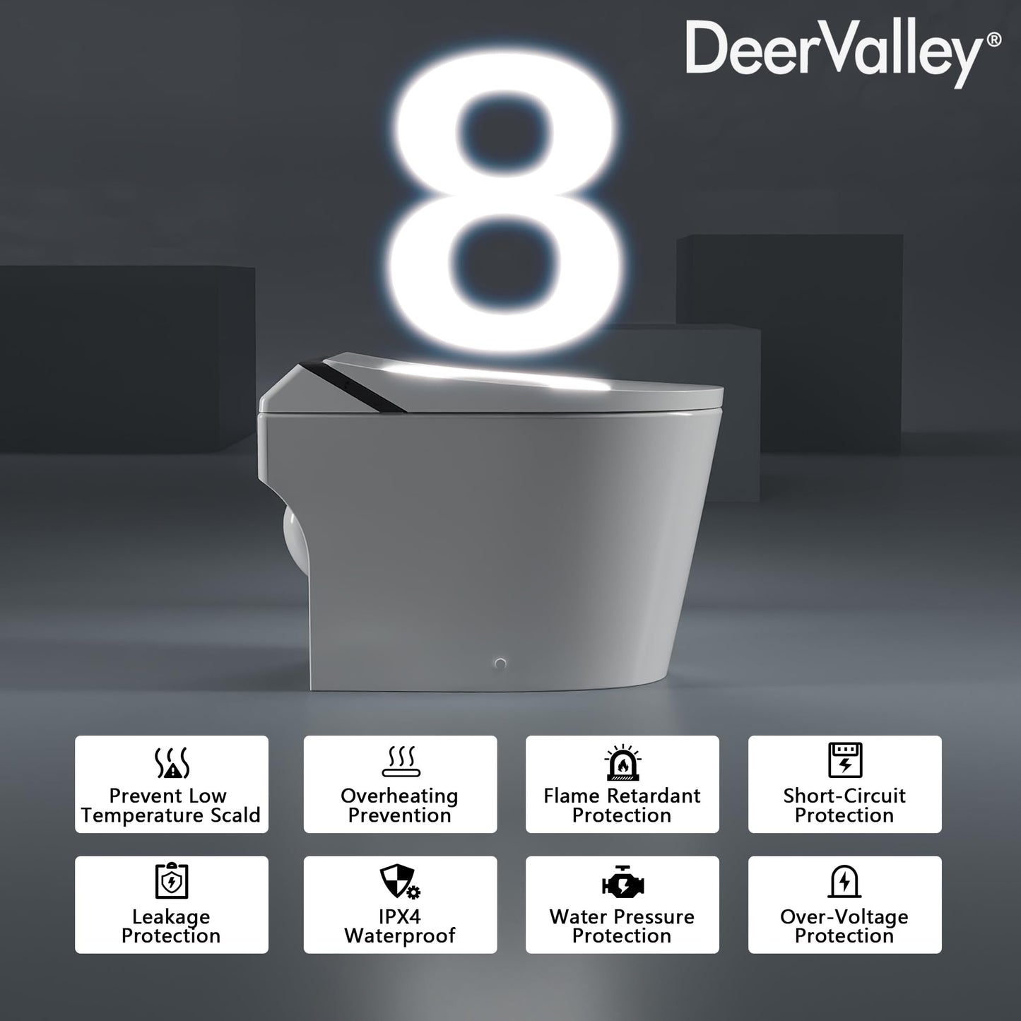 DeerValley DV-1S0289-V3 Smart Toilet, Auto Open/Close Lid, ADA Height, Foam Dispenser, Dual Flush, Heated Seat, Dryer, Night Light, LED Display