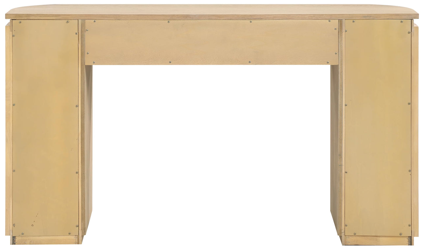 Meridian Furniture 818Oak-T Astrid Collection Modern | Contemporary Vanity/Desk/Console Table with Rich Natural Oak Finish, Solid Wood and Oak Veneer, Fluted Wood, 52" W x 14" D x 30" H, Natural