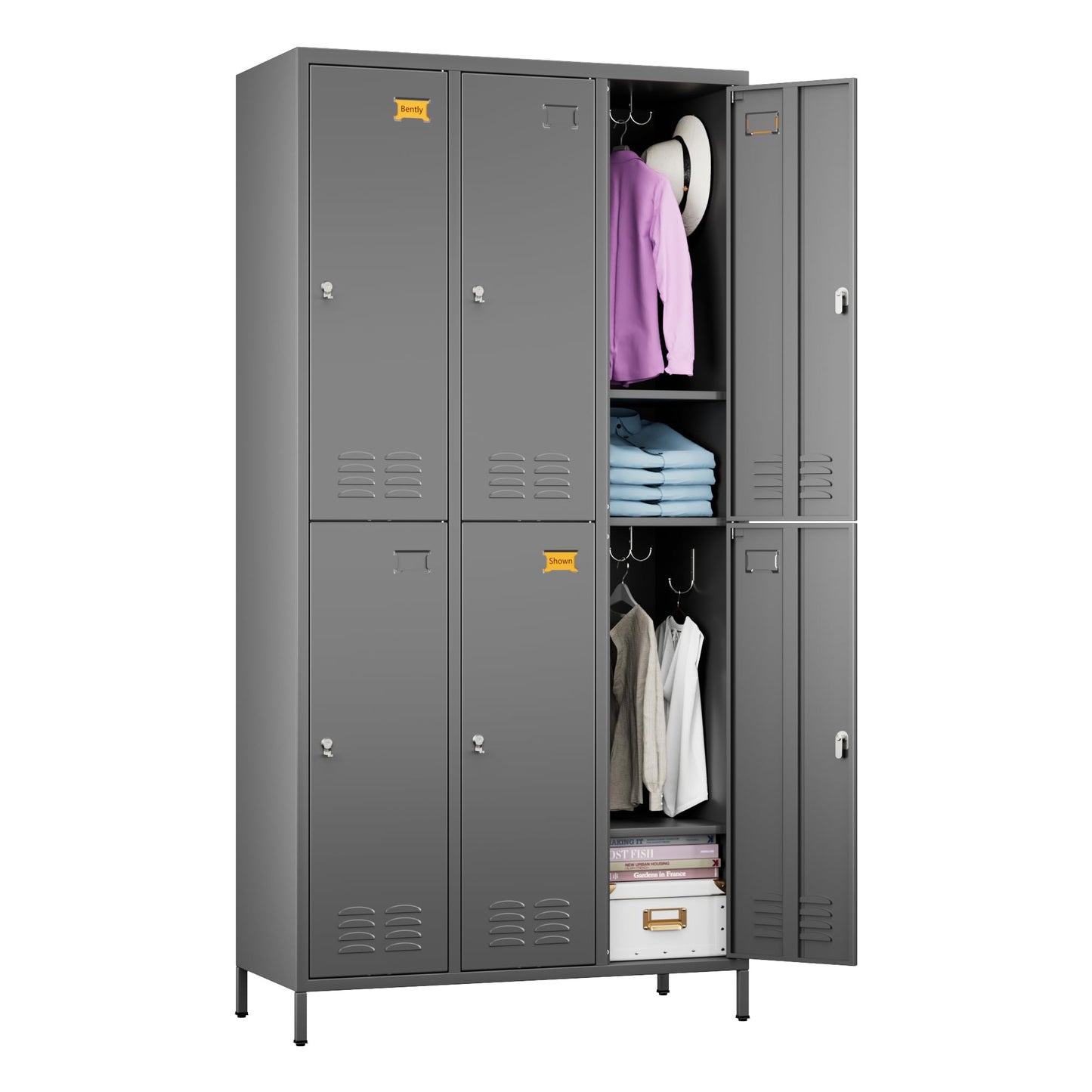 Aobabo Metal Locker for Employees, 6 Doors Metal Locker Cabinet with Lock, Industrial Storage with 18 Hooks, Storage for Office, Gym, Dormitory, Assembly Required, Dark Grey