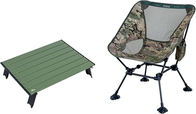 iClimb 1 Mini Folding Table and 1 Anti-Sink Large Feet Chair, Ultralight Compact for Adults Outdoor Camping Backpacking Hi...