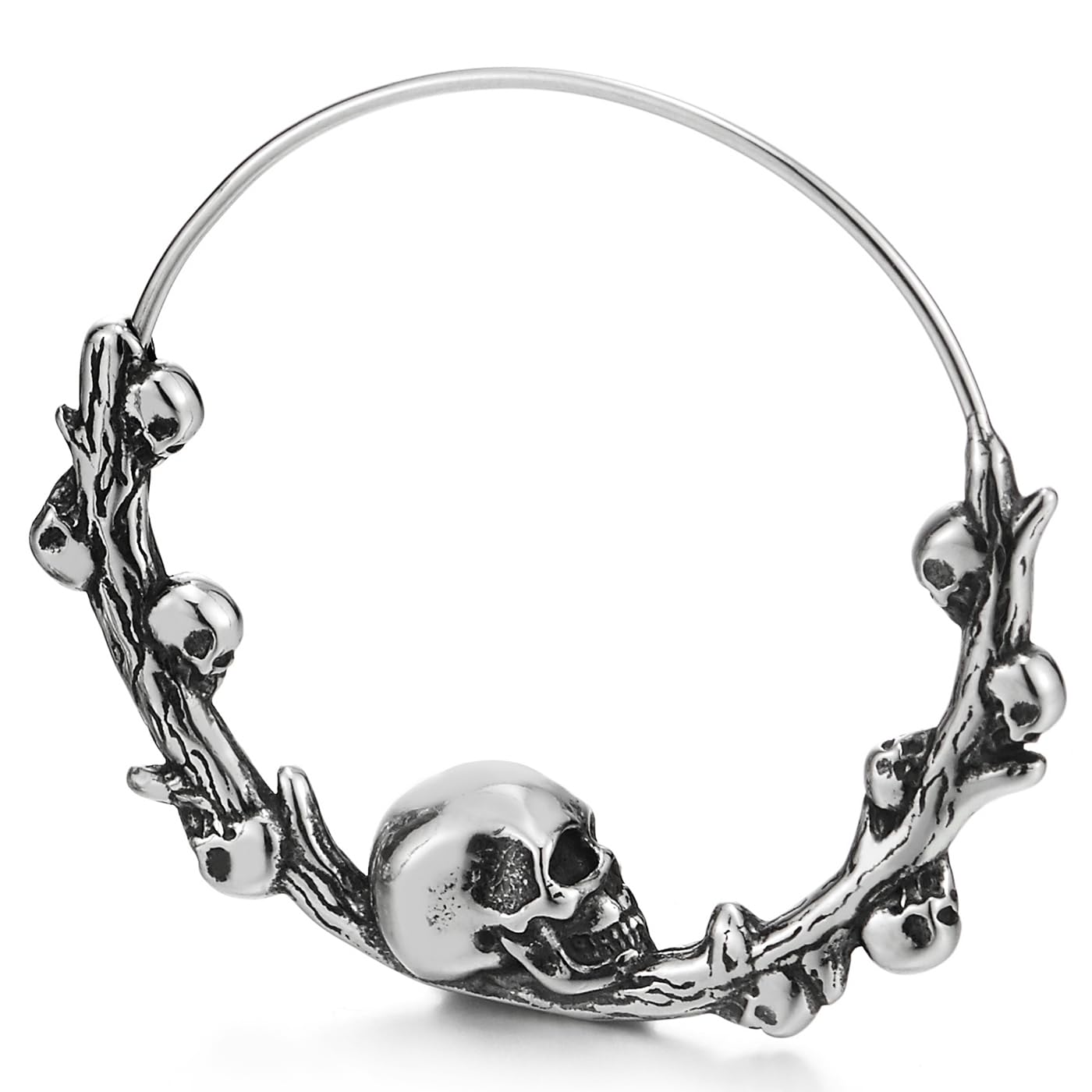 Stainless Steel Hoop Earrings with Skulls, Circle Huggie Hinged for Women
