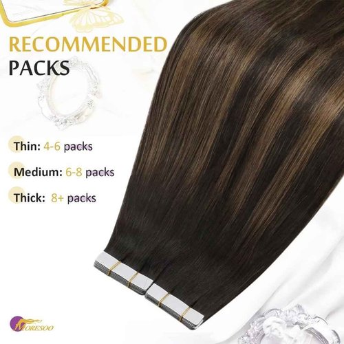 Tape Bundle Total 30 Pieces-Moresoo Tape in Hair Extensions Human Hair 20Pcs and Tape in Hair Extensions 10Pcs Balayage Darkest Brown Mix with Medium Brown (20pcs/50g+10pcs/25g) 20inch Bundle