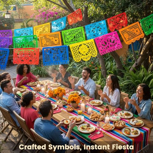 DomeStar Mexican Party Decoration, 18 Feet Plastic Papel Picado Fiesta Banner Cinco de Mayo Garland for Mexican Birthday P...