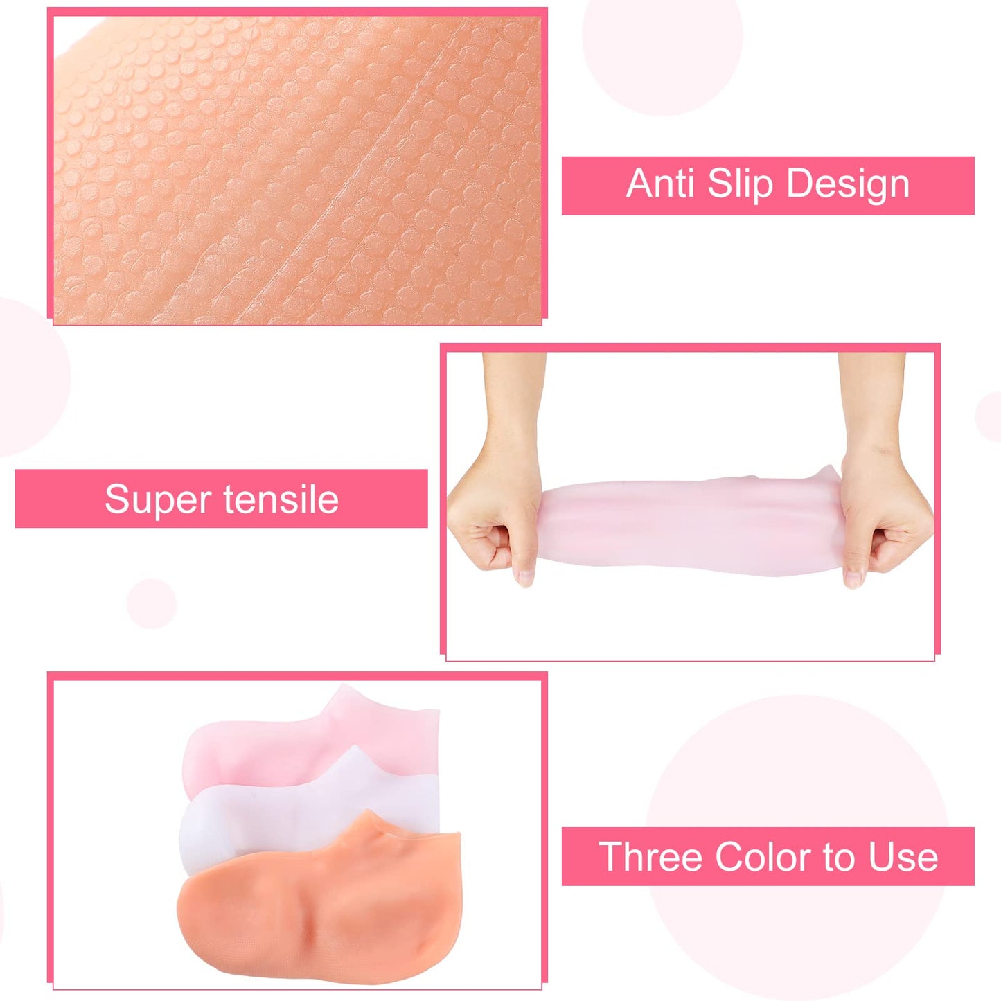 SATINIOR Silicone Socks 3 Pairs Latex Gel Aloe Heel Anti Slip Silicone Moisturizing Socks for Women Men Dry Cracking Skin(X-Larg