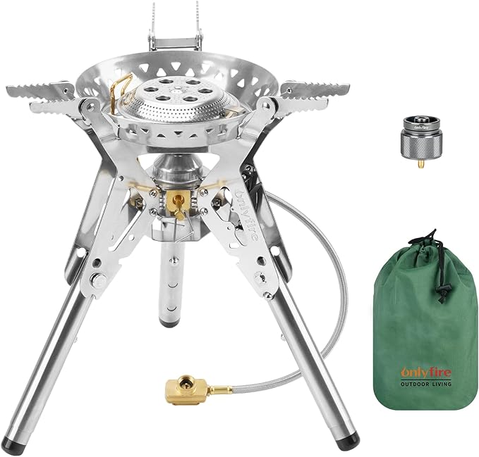 ONLYFIRE OUTDOOR LIVING Portable Camping Stove with Storage Bag, Foldable Propane Gas Stove Multi-fuel, Camp Stove for Pat...