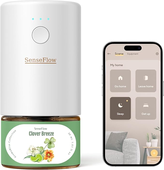 SF101S Smart Wi-Fi Waterless Plug-In Air Freshener, 100% Plant-Based Ultrasonic Diffuser, Adjustable 120-Day Scent Air Mist, Covers 100㎡ for Home, Hotel-cedarwood Citrus Veil
