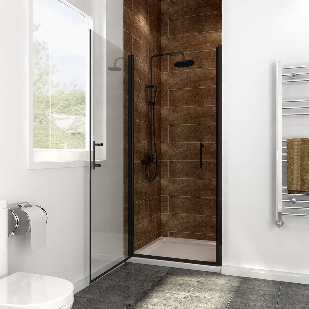 SUNNY SHOWER Adjustable 33.5-35 in. W x 72 in. H Frameless Pivot Shower Door,Matte Black Hardware Finish, Certified Clear Tempered Glass Shower Enclosure