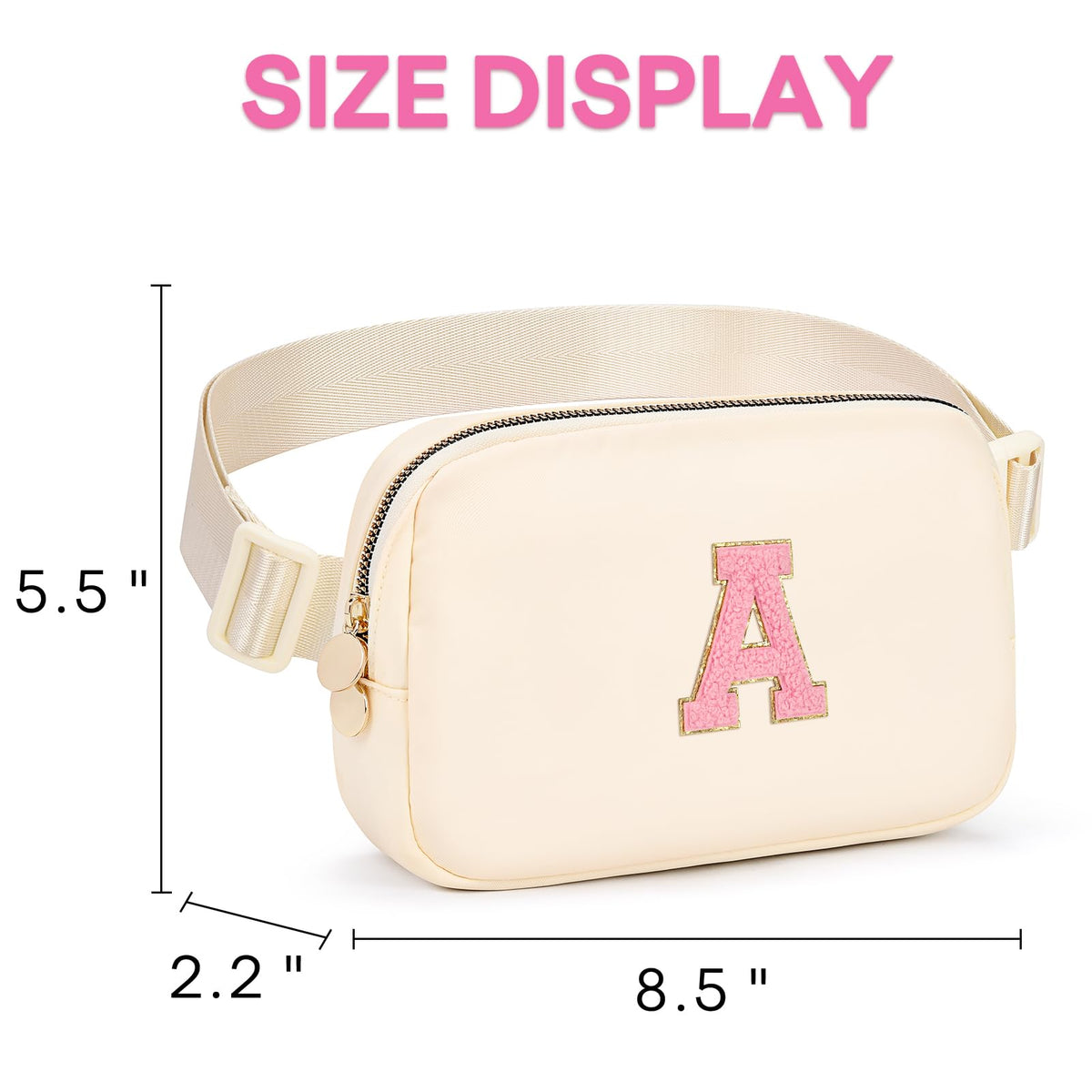 mibasies Initial Fanny Pack for Girls, Birthday Gifts for 4 5 6 7 8 9 10 11 12 13 Teen Girl - Cute Personalized Trend Stuff - Cream A