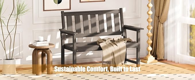 ACUEL HDPE Outdoor Bench – 50'' Weatherproof Durable Outdoor Bench, 2-Person Park Bench, Easy to Move, Multi-Purpose Design Ideal for Porch, Patio, Church, and School (Dark Brown)